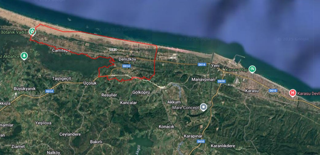 Sakarya Karasu Denizköy Mahallesinde Satılık Tarla Ada 118 Parsel 1